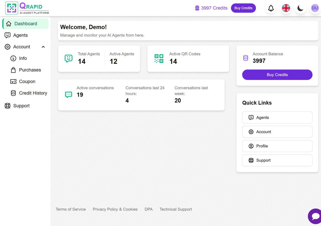 Dashboard del software para automatizar reservas online de QRapid